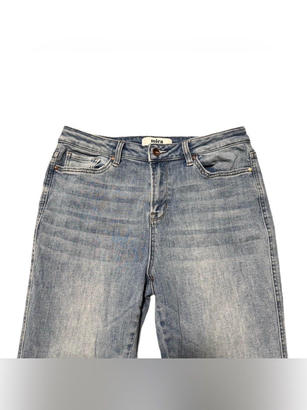 Mica High Rise Crop Flare Jeans Women's 30 Frayed Denim Light Wash Stretch - Picture 5 of 7